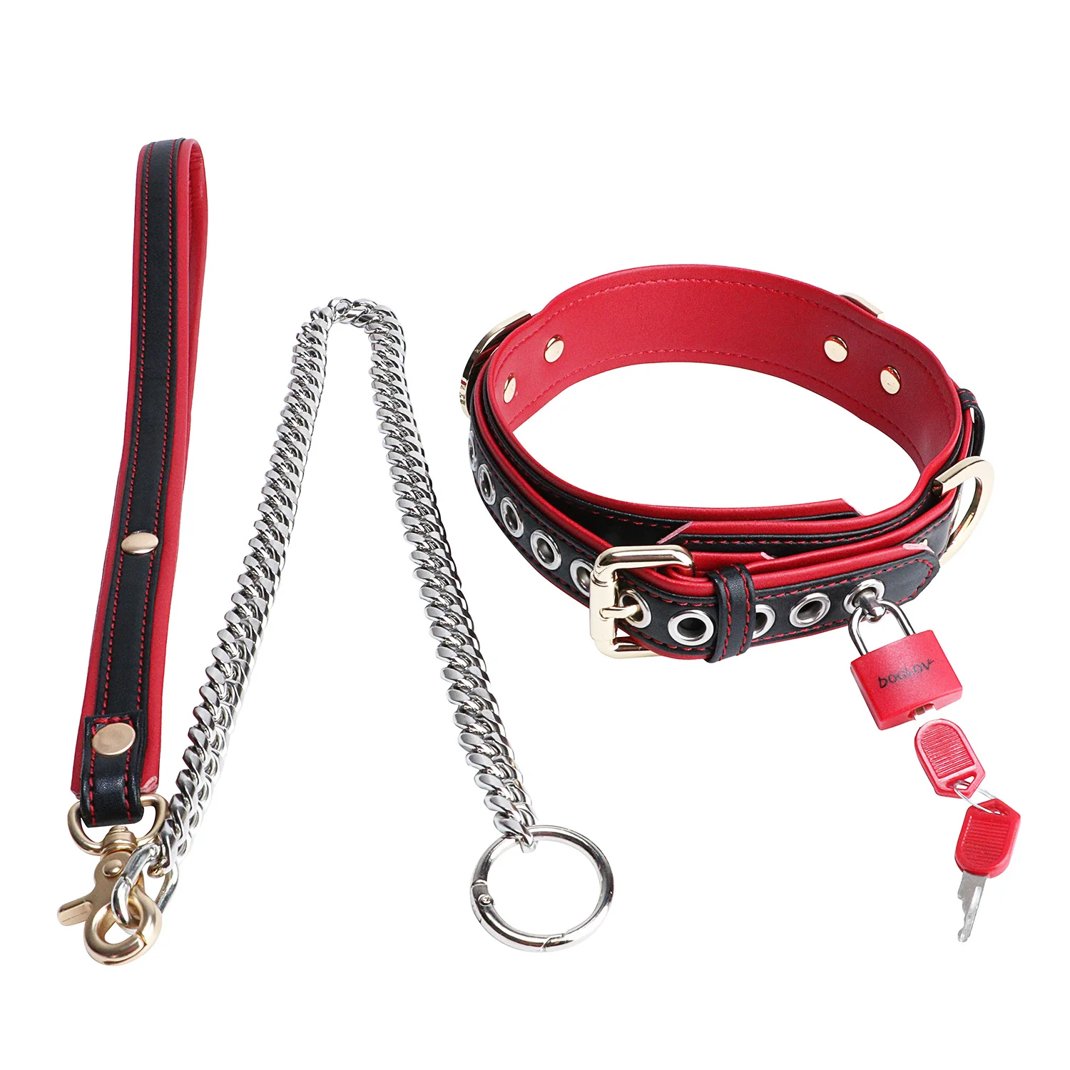 DOGLOV-Collar de sujeción de cuero PU ajustable, banda de cuero Bondage, cadena de acero inoxidable, juguete Punk BDSM, carpeta de coqueteo para hombre/pareja