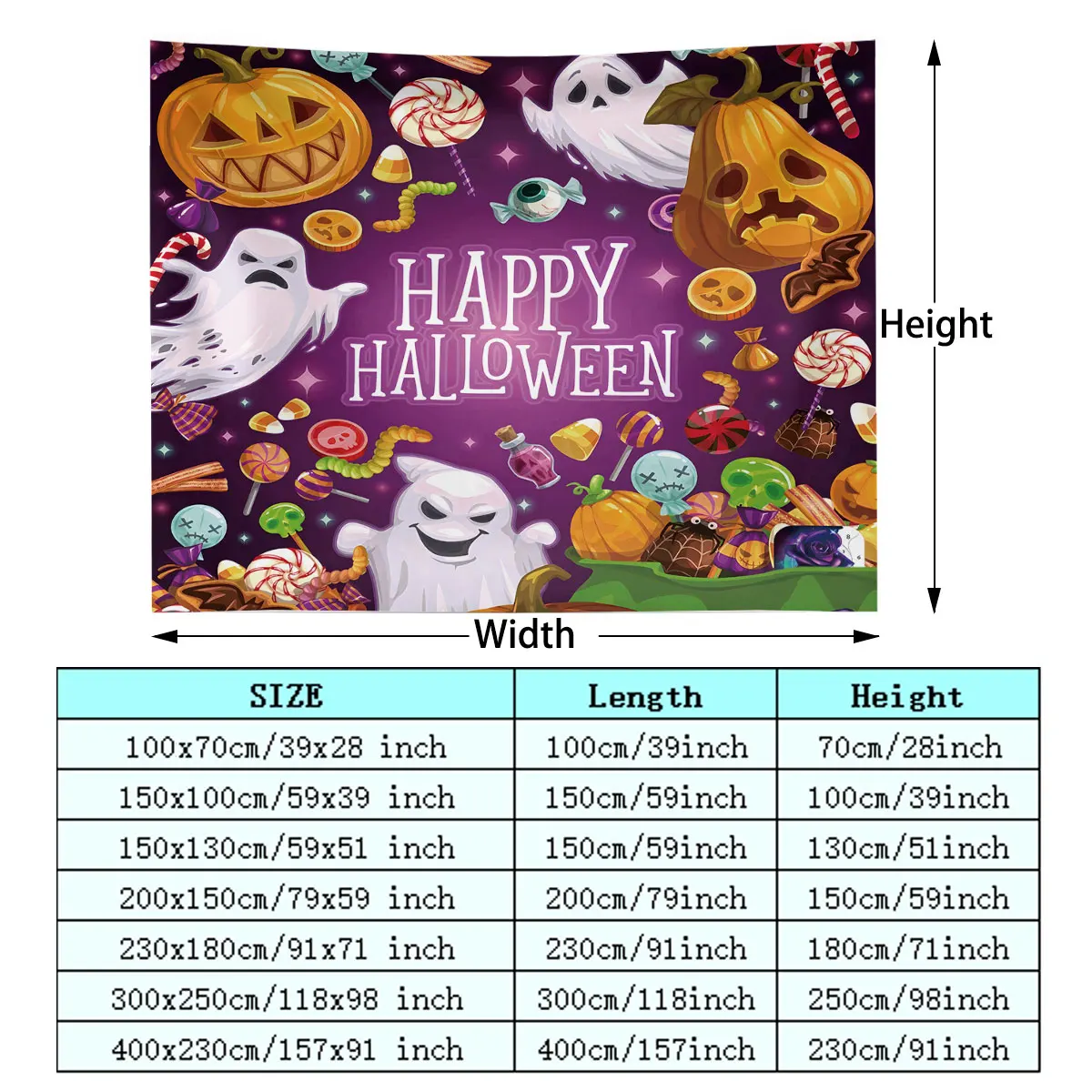1pc Halloween Ghost Pumpkin Candy Print Tapestry, Decorative Wall Hanging For Living Room Bedroom Background Wall, Home Ornam