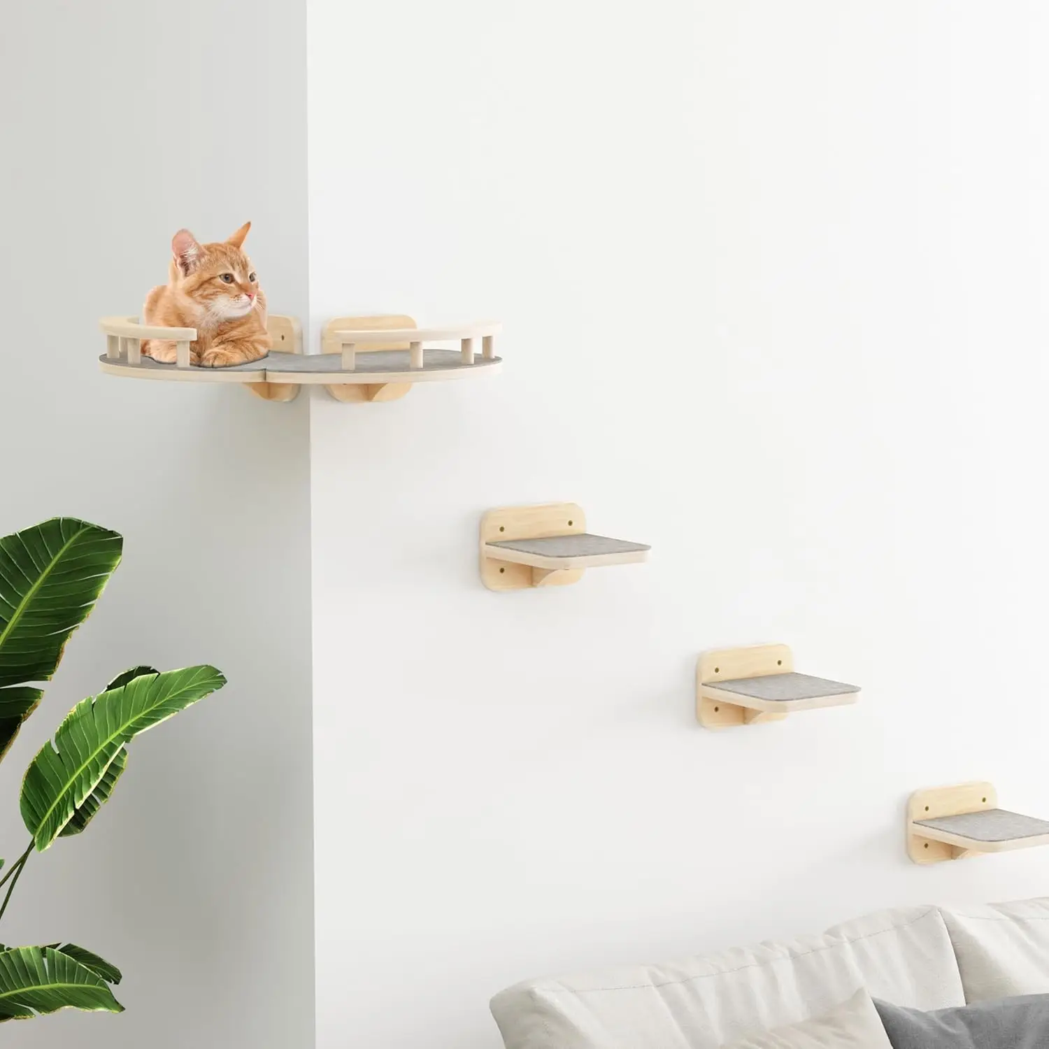 Prateleiras de escalada para árvores de gato, montagem na parede, móveis para gatos, plataforma de salto de canto com degraus de escada antiderrapantes de feltro para gatos e gatinhos
