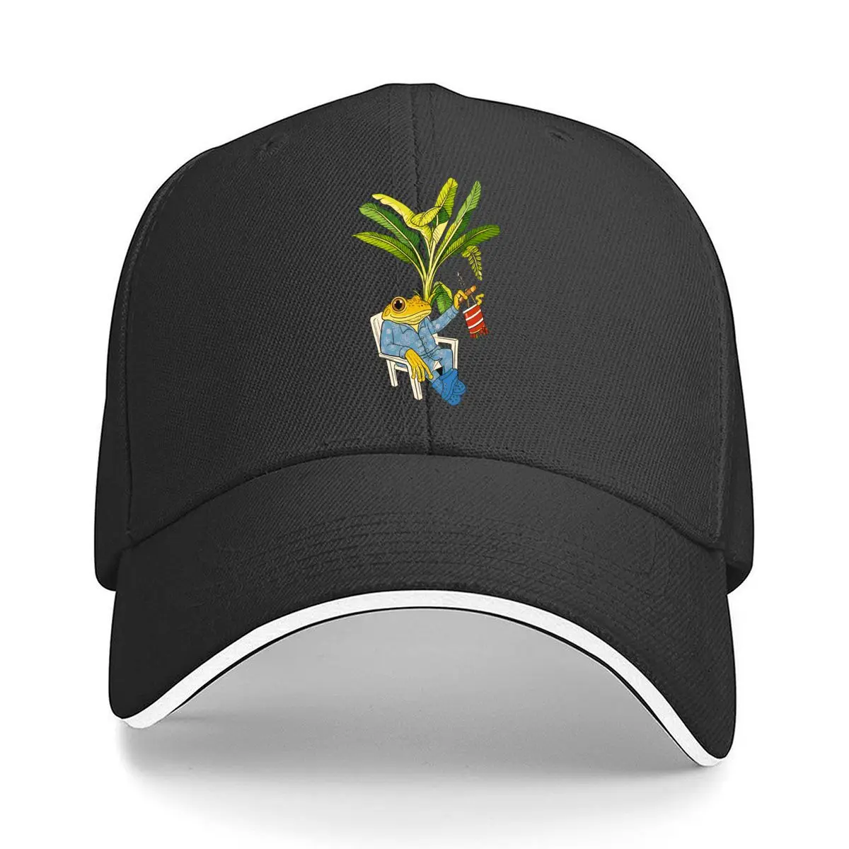 Tropical Frog Smoking Cigar Under Banana Tree Sandwich Baseball Cap