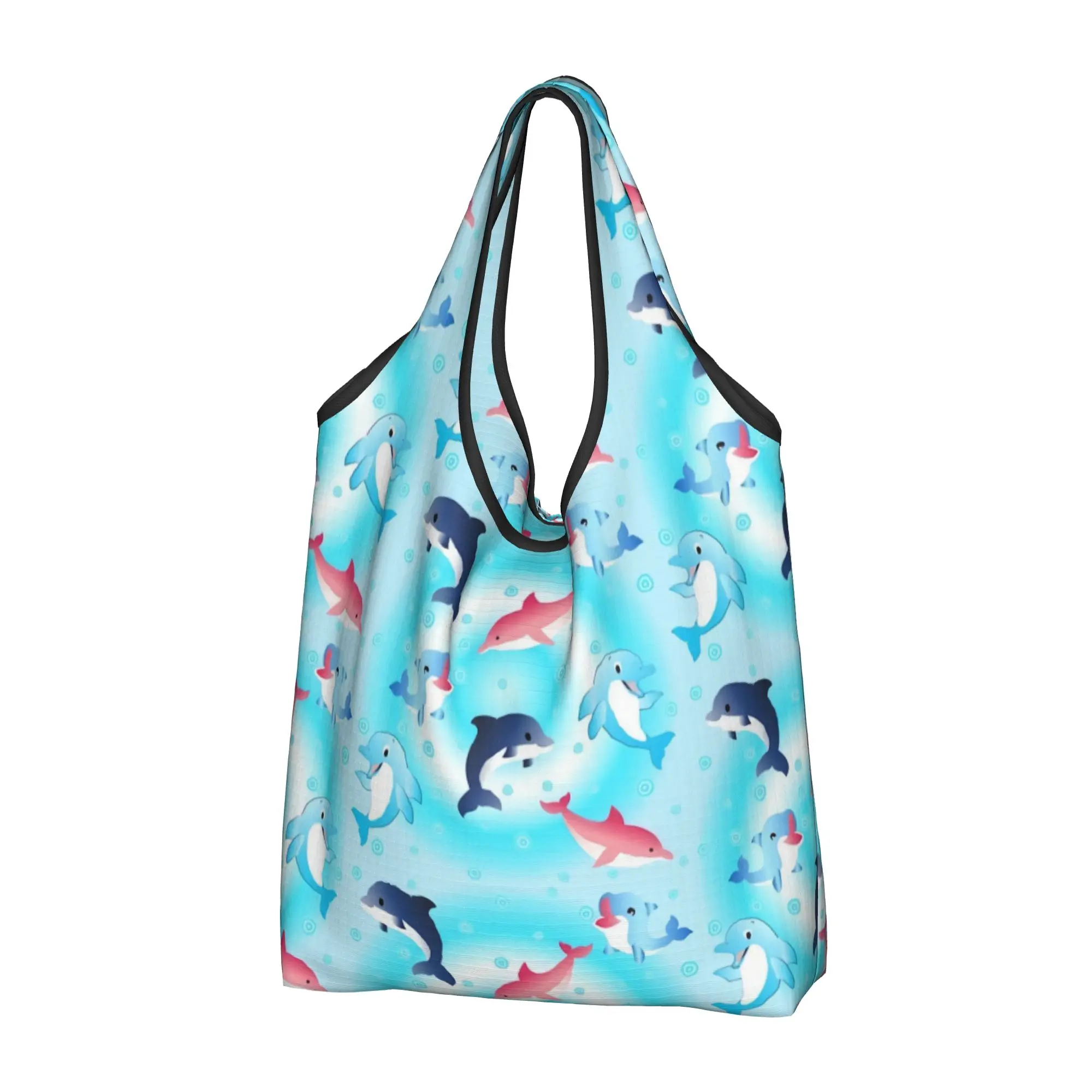 Reusable Funny Colourful Creative Dolphins Printed  Shopping Bag Women Tote Bag Portable  Groceries Shopper Bags