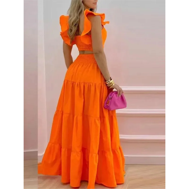 2025 جديد مثير الصلبة اثنين دعوى المرأة موضة عادية فضفاض فستان ماكسي 2 قطعة مجموعة الإناث أنيقة HBear البيت 002