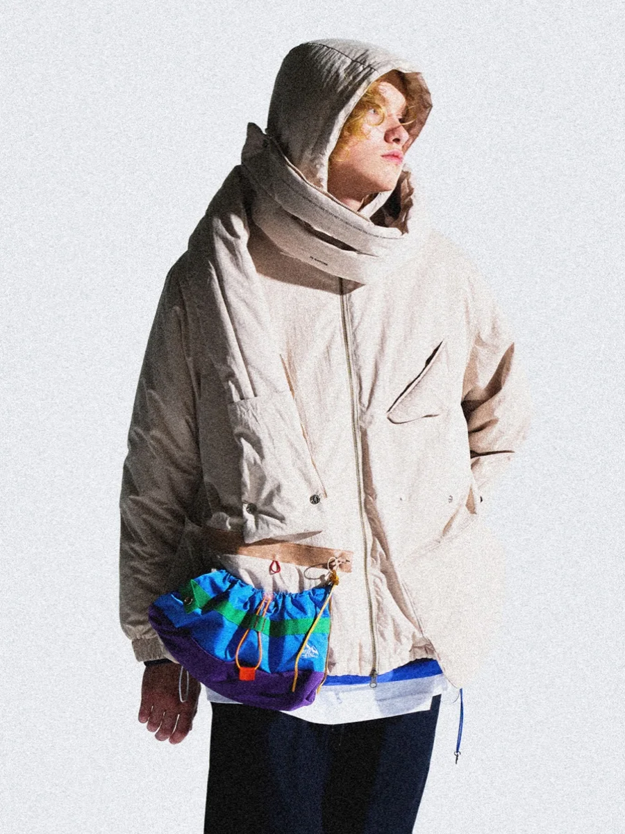 EAFINETAL Hooded Jacket with Detachable Scarf Color Block Design And Storage Pockets Youthful Casual Cotton Outerwear