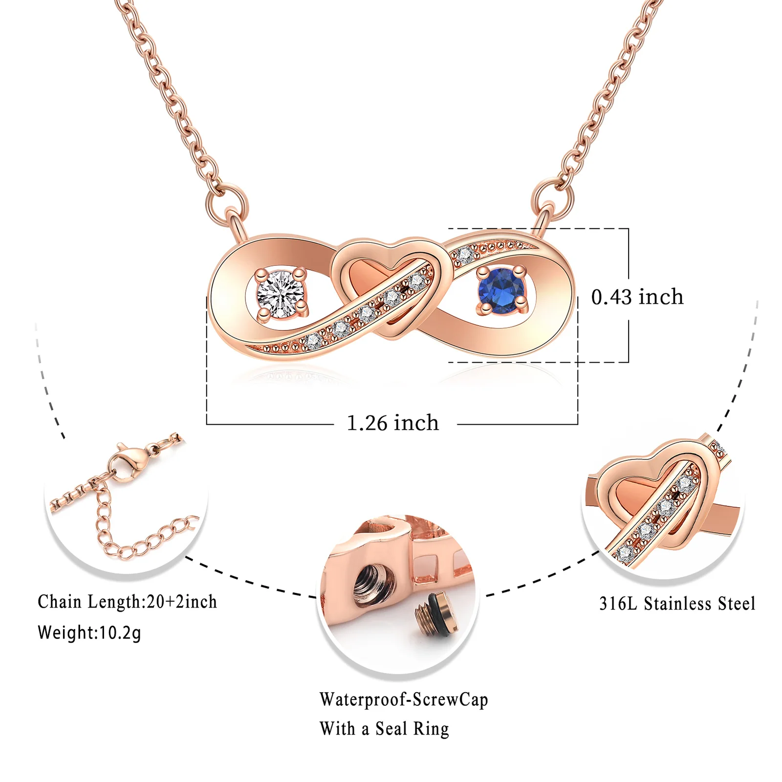 Heart Shape Mobius Band Crystal Cremation Urn Jewelry Necklace cremation Jewelry for Ashes Keepsake Pendant