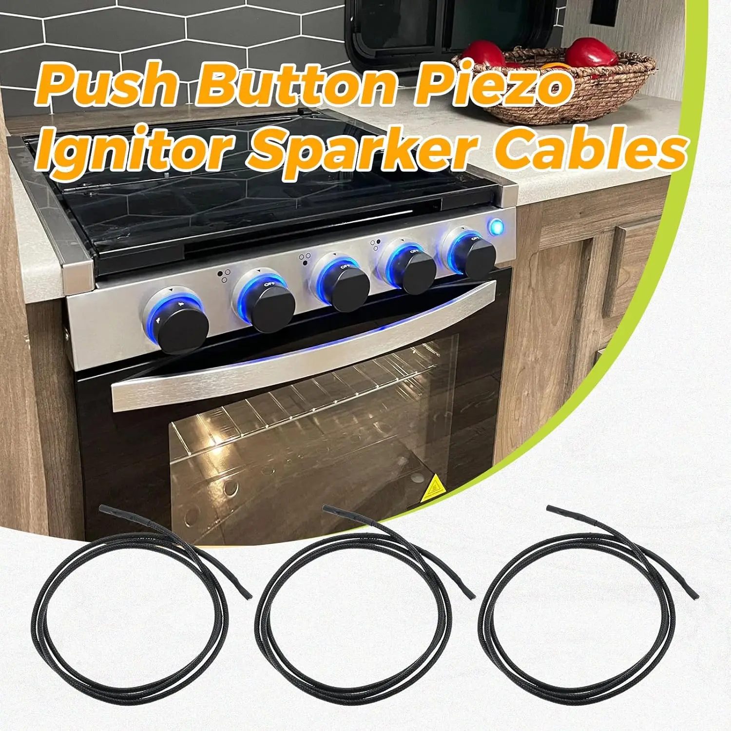 3Pcs Push Button Piezo Ignitor Sparker Cables Replacement for Atwood Dometic Magic Chef Garystone 3 or 4 Burner Range RV Stoves