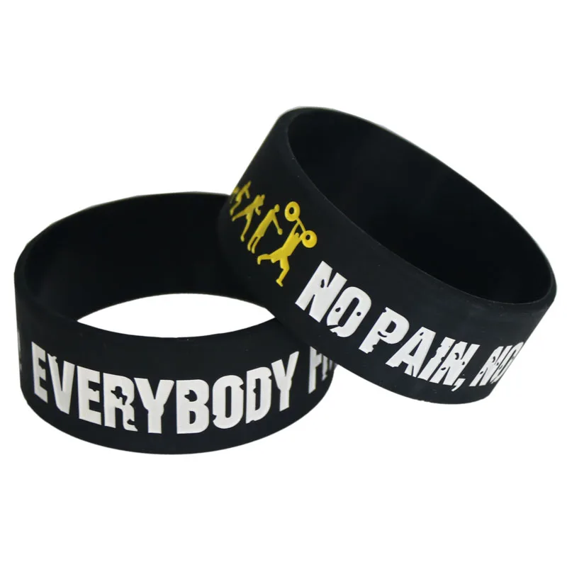 Hot Sale 1PC Everybody Fit No Pain No Gain Silicone Wristband Wide Band Motto Rubber Bracelets & Bangles Armband Gift SH078