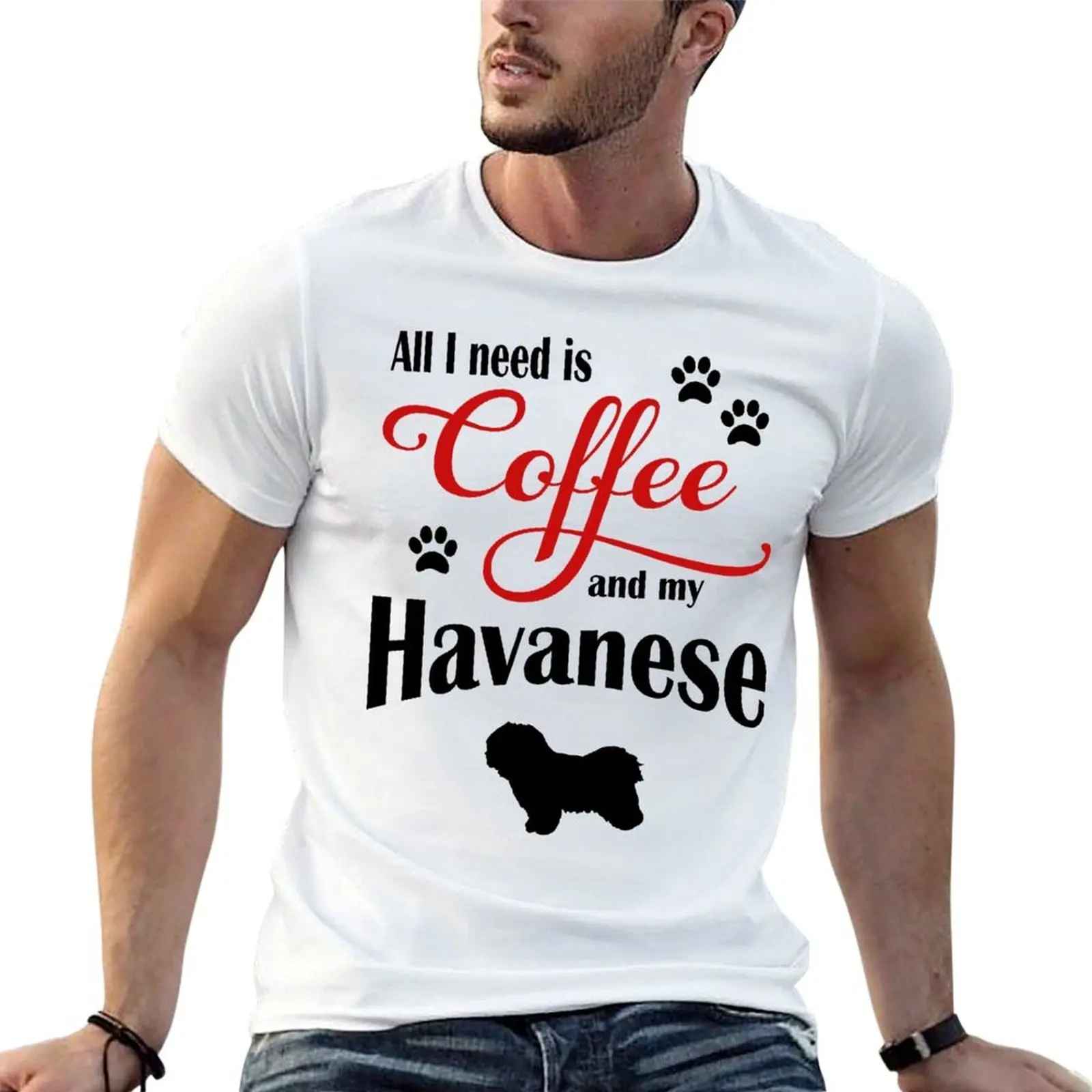 Camiseta de anime Coffee and my Havanese para hombre, camisetas con estampados, camisetas para hombre, camiseta informal