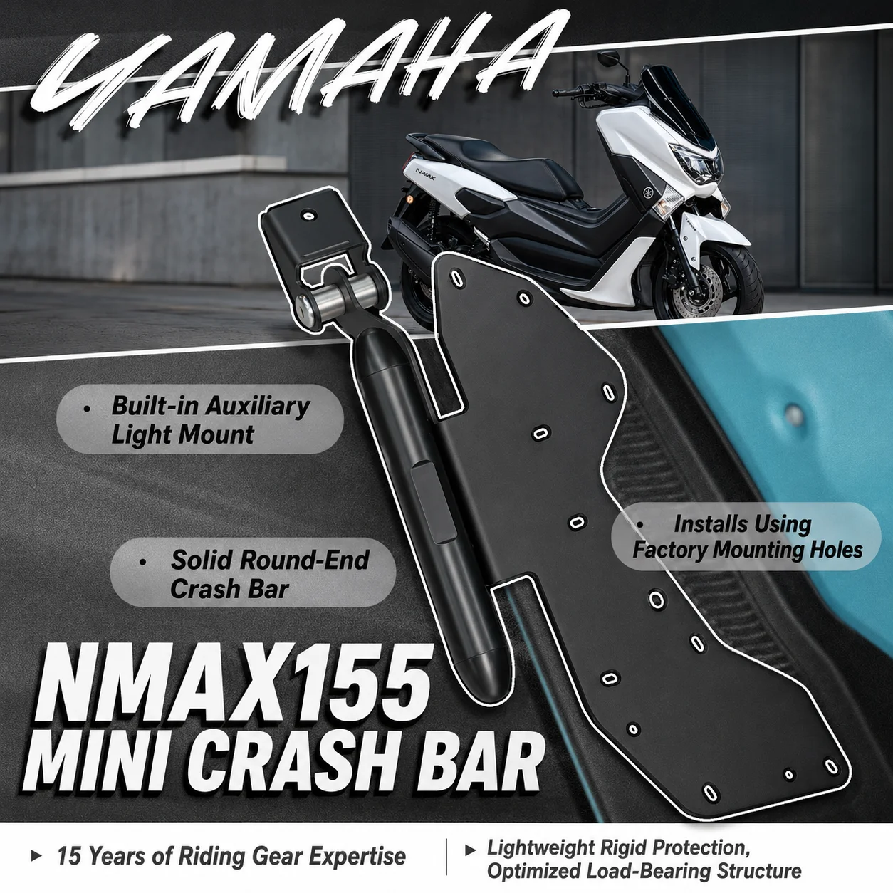 For YAMAHA NMAX155 Motorcycle Auxiliary Light Bracket Fog Lamp Spotlight Mount Holder Crash Bar Metal Support Accessories