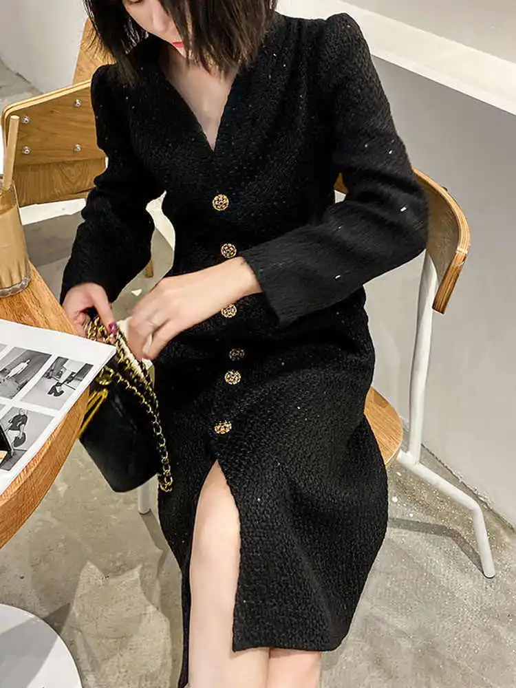 New High-end Women's Light Luxury Socialite Tea Break French Street with Coat and Bottom Dress for Autumn and Winter Dresses