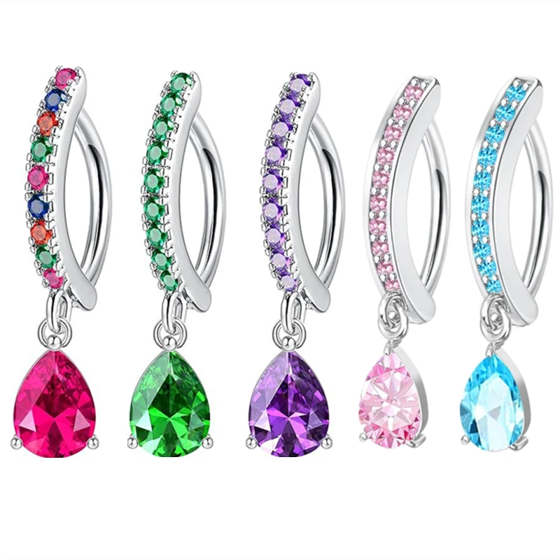 1PCS Drip Belly Button Ring Stainless Steel Crystal Clicker Belly Rings Women Fashion Reverse Navel Piercing Rings Body Jewelry image 5