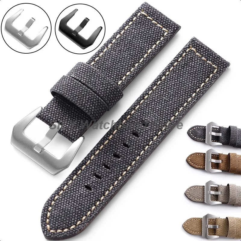 20/22mm 24mm Canvas Nylon Leather Watchband Straps Denim Thick Material Bracelet for Panerai Universal Men Women Wristbelt Strap