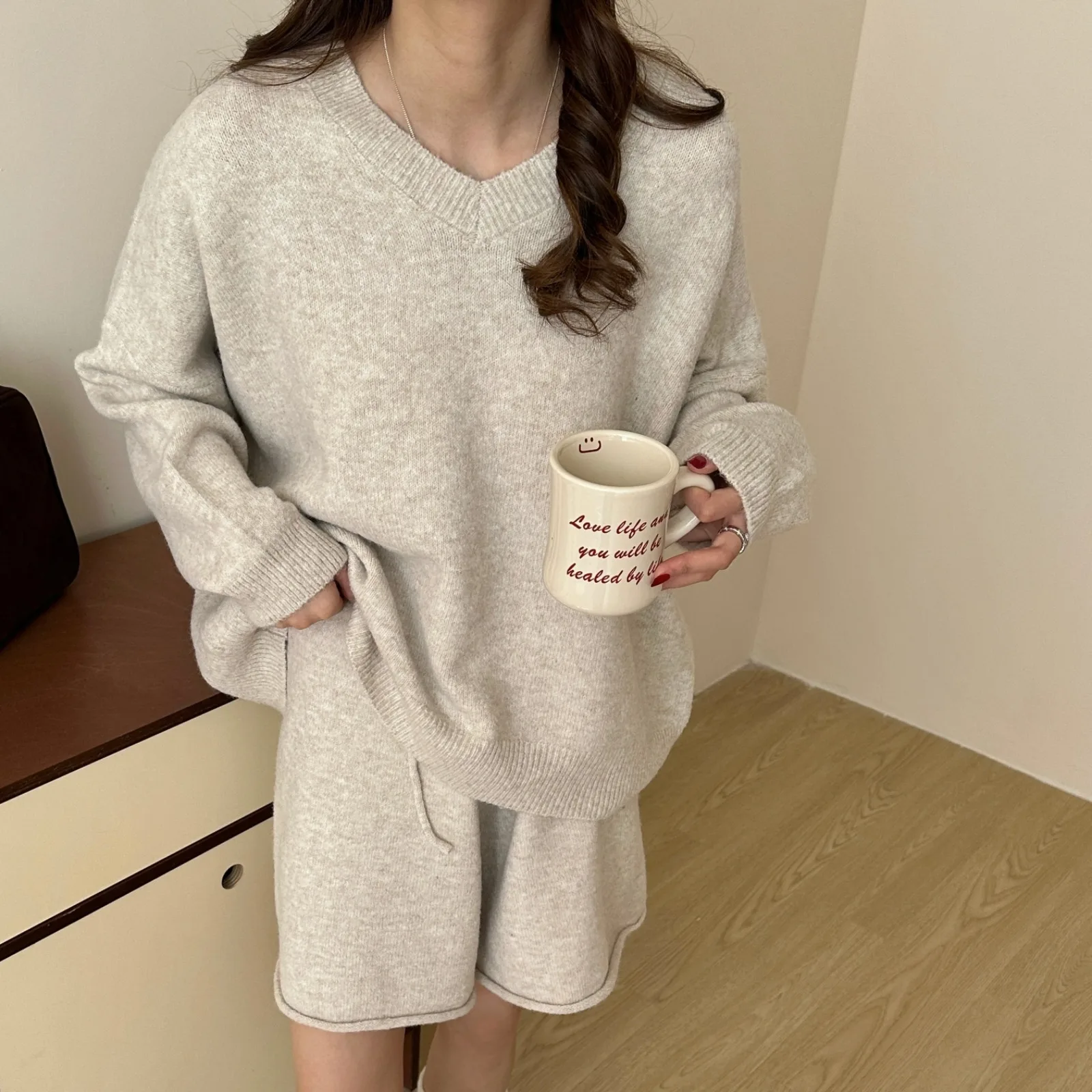 

Chic Autumn Winter Women's Loose Knitted Sweater Top plus Casual orts Two-Piece Set Lazy Sle Comfortable Breathable Clothes