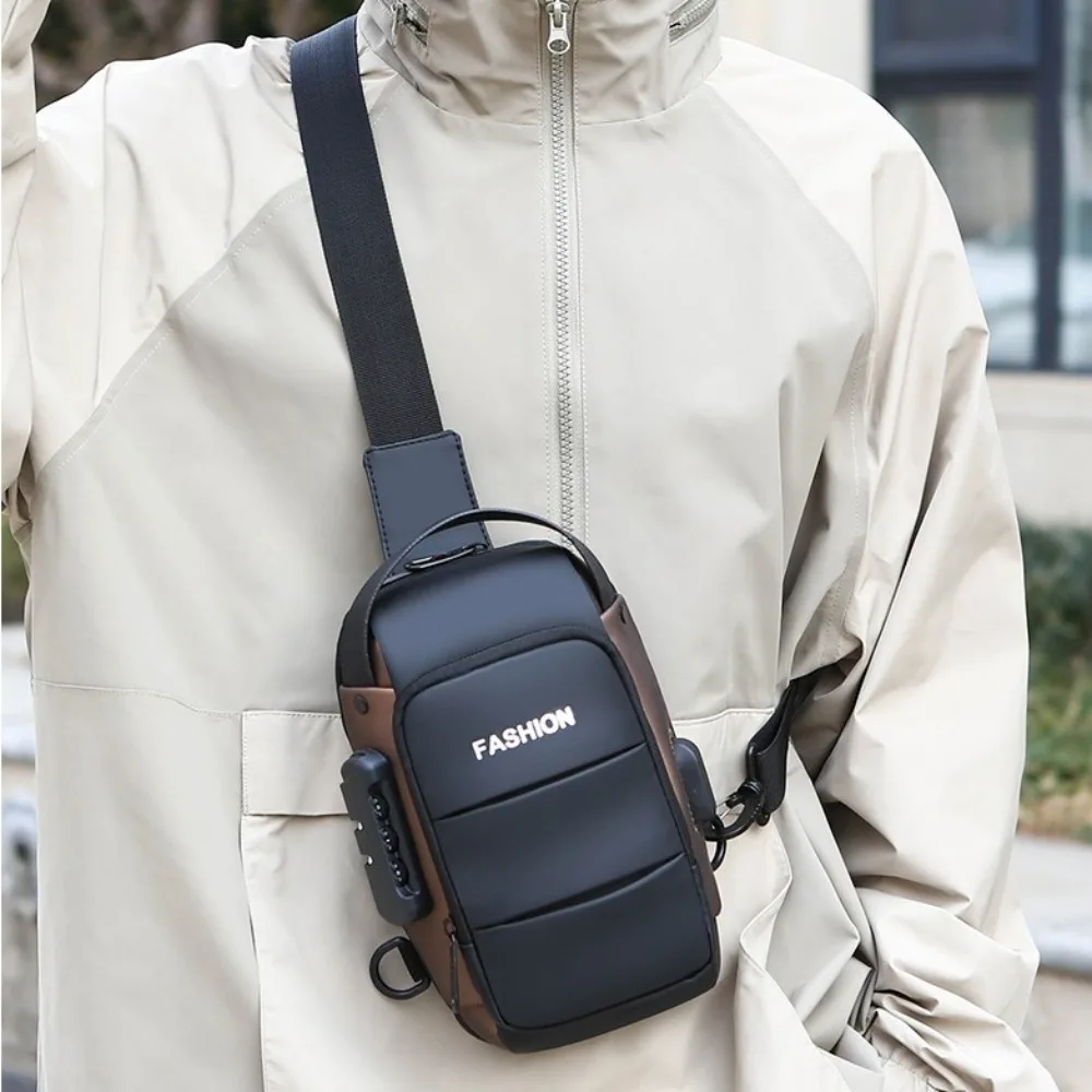 

Anti-theft Men's Chest Bag USB Charging Port Large Capacity Password Sling Bag Multi-storey Waterproof Shoulder Crossbody Bag