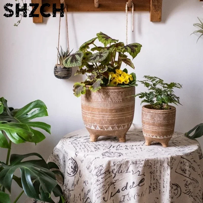 ‌Prague Terracotta Pot Large Bohemian Ceramic Vase Succulent Planter Breathable Clay Container Retro Flowerpot Plants Display‌