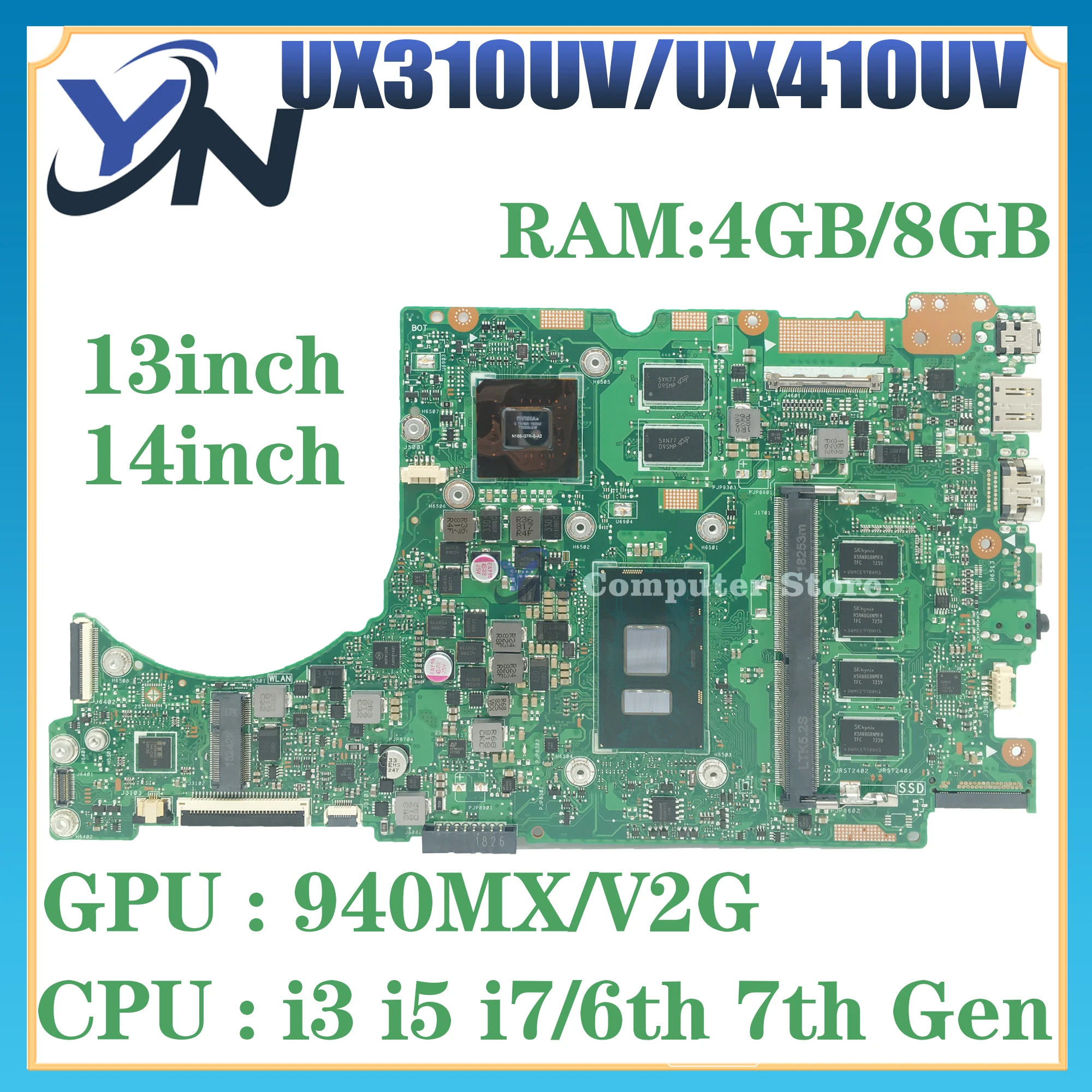 UX310UV Mainboard For ASUS U3000U RX310U RX410U UX410UQK UX310UQK UX310UA UX310U UX410UA UX410UV Laptop Motherboard i3 i5 i7