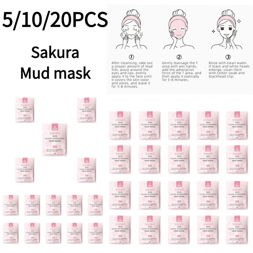 

5/10/20 шт. грязевая маска Сакура, увлажняющая маска для лица, против темных кругов, гладкая увлажняющая грязевая маска для кожи лица, продукт для ухода за кожей лица