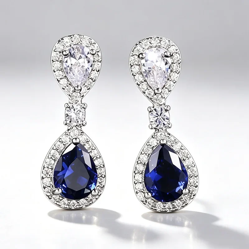 2026 New European and American Blue and White Klein Zircon Elegant Women's Earrings Elegant Banquet Personalized Trendy Jewelry