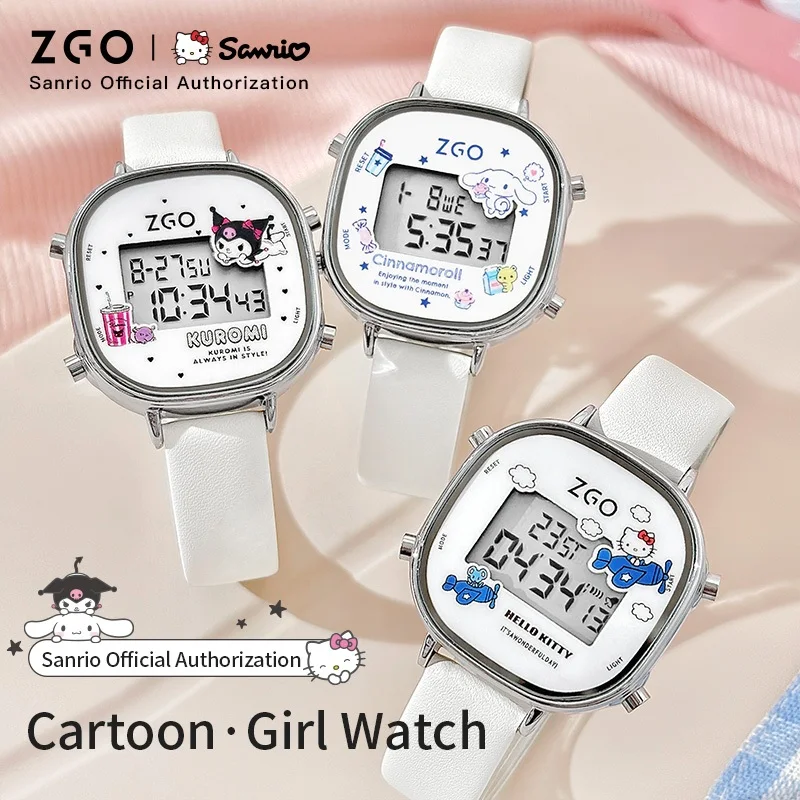 ZGO X Sanrio HelloKitty นาฬิกาเด็กนาฬิกาดิจิตอลกันน้ํา LED นาฬิกาเด็กนักเรียน Luminous นาฬิกาอิเล็กทรอนิกส์ของขวัญ 830