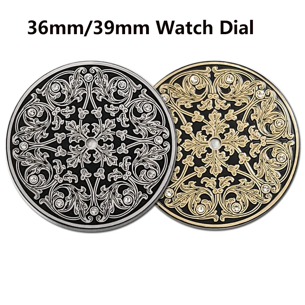 

Watch Dial 36mm/39mm For ST3600 Vintage Engraved Mechanical Watch Face Retro Floral No Luminous Dial for ETA 6497 Movement Parts