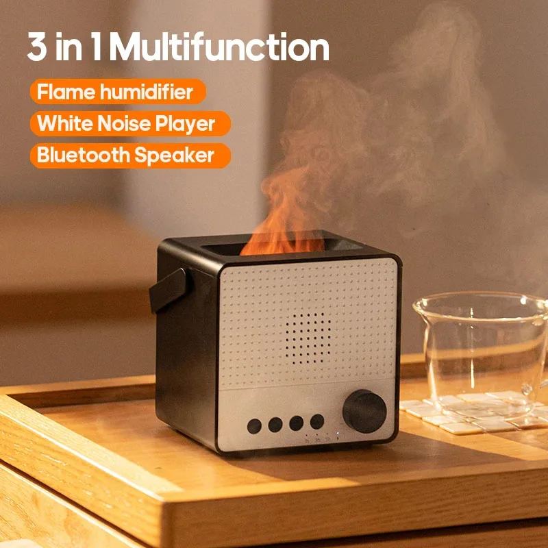 

4000mAh Cordless Flame Aroma Diffuser Essential Oil Air Humidifier Sleep Aid BT Speaker White Noise Player Machine Humidifier