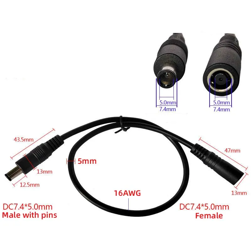 Universal 12V/19V/24V Laptop Monitor Power Plug Extension Cable DC 7.4*5.0mm