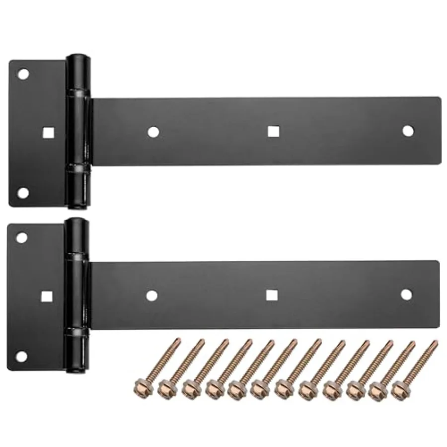 

T-Strap Gate Hinges 12 in, Heavy Duty Tee Hinge, T-Door Hinges, 180° Opening Gate Strap Hinges, Black Wrought Hardware for Wood