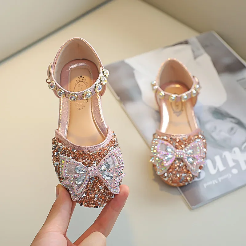 New Children Princess Shoes for Girls Bowtie Glitter Children Baby Dance Shoes Bling Bling Party Casual Toddler Girl Sandals