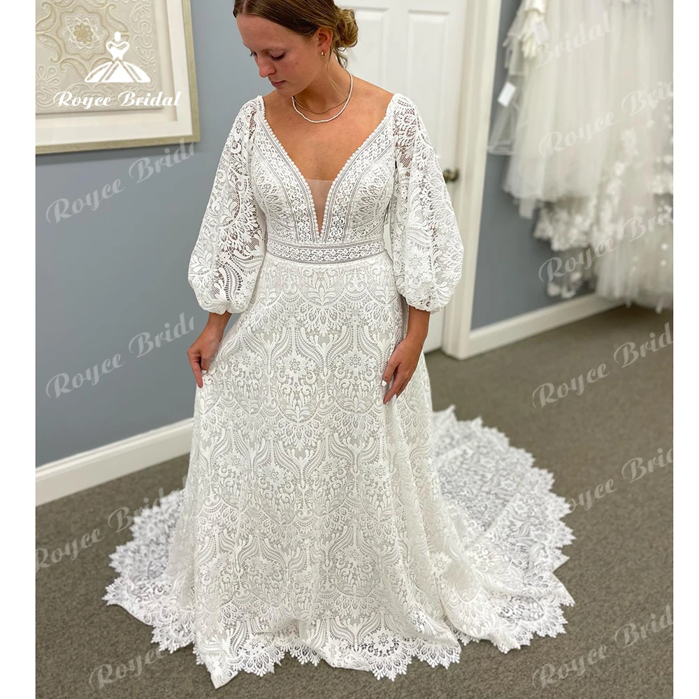 Roycebridal Full Lace Beach Wedding Dress with Removable Sleeves Bridal Reception Party Gowns for Bride hochzeit kleider damen