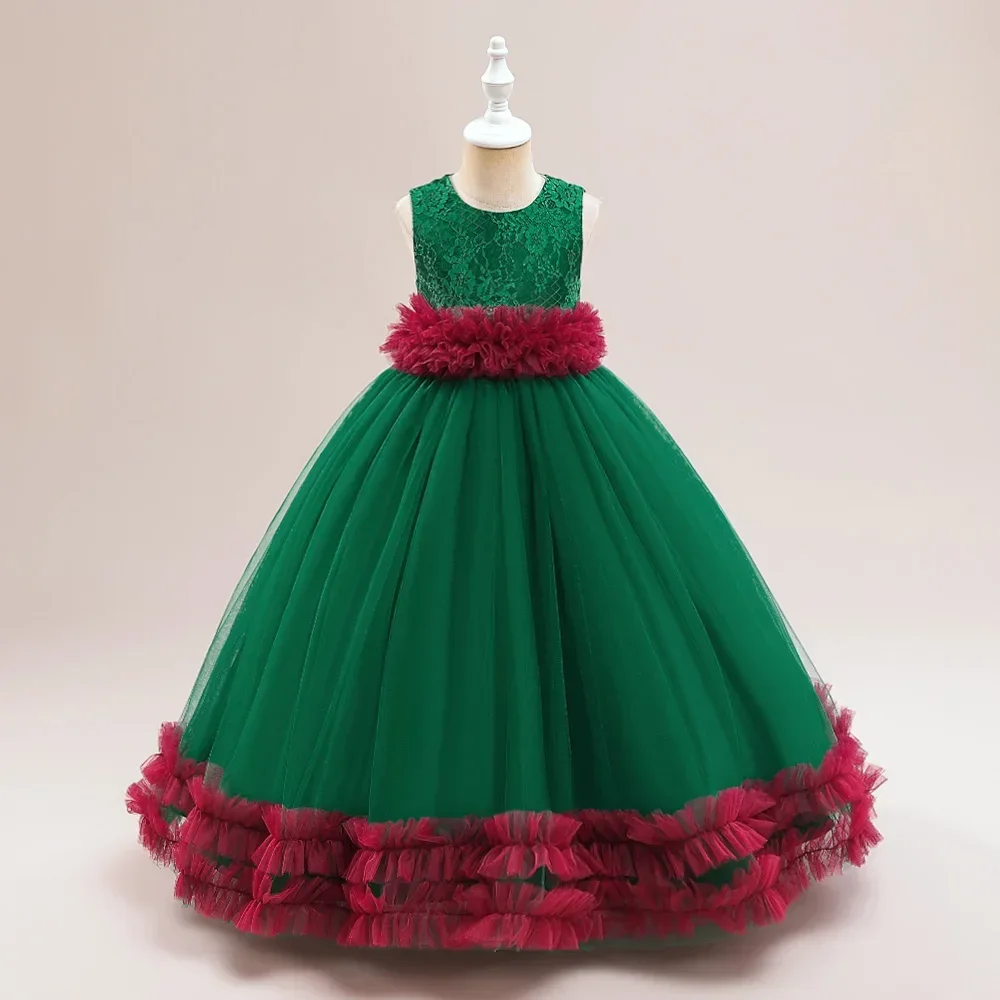 

Green Christmas Dress for Girls 4-14y Tulle Bridesmaid Dresses Formal Wedding Evening Vestments Wedding flower girl dresses