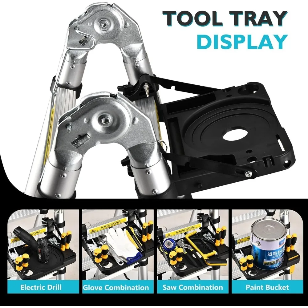 Escalera telescópica de aluminio, Marco compacto, 16,5 pies, 330 libras de capacidad, novedad de 2024