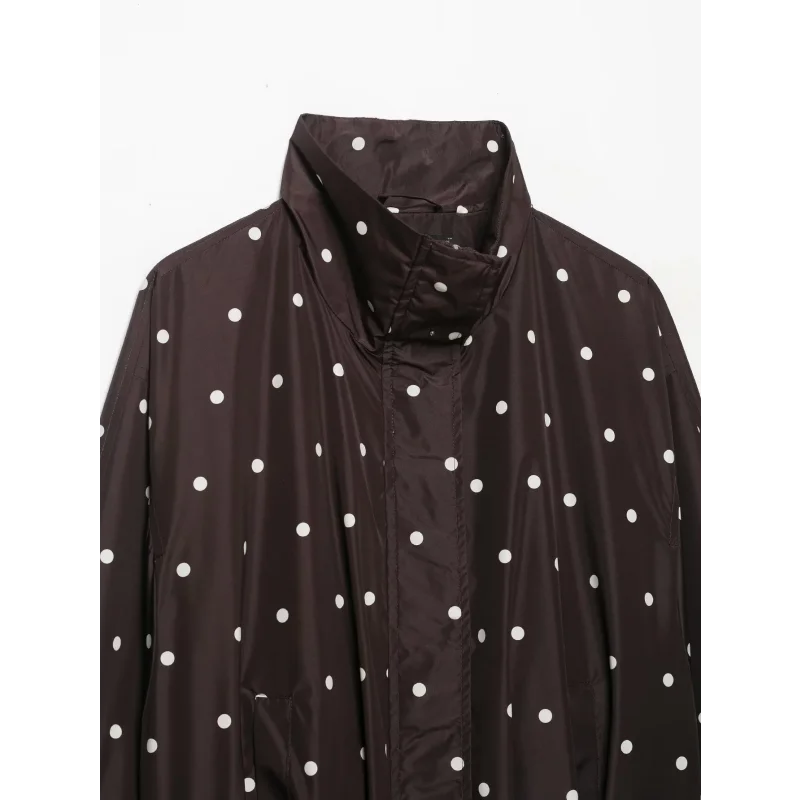 Damen-Herbstjacke, neu, mit Polka-Dot-Muster, Windbreaker-Stil, Stehkragen, lange Ärmel, elastischer Saum, leicht, lässig, locker geschnitten, mit Reißverschluss, Oberbekleidung. – Detail 9