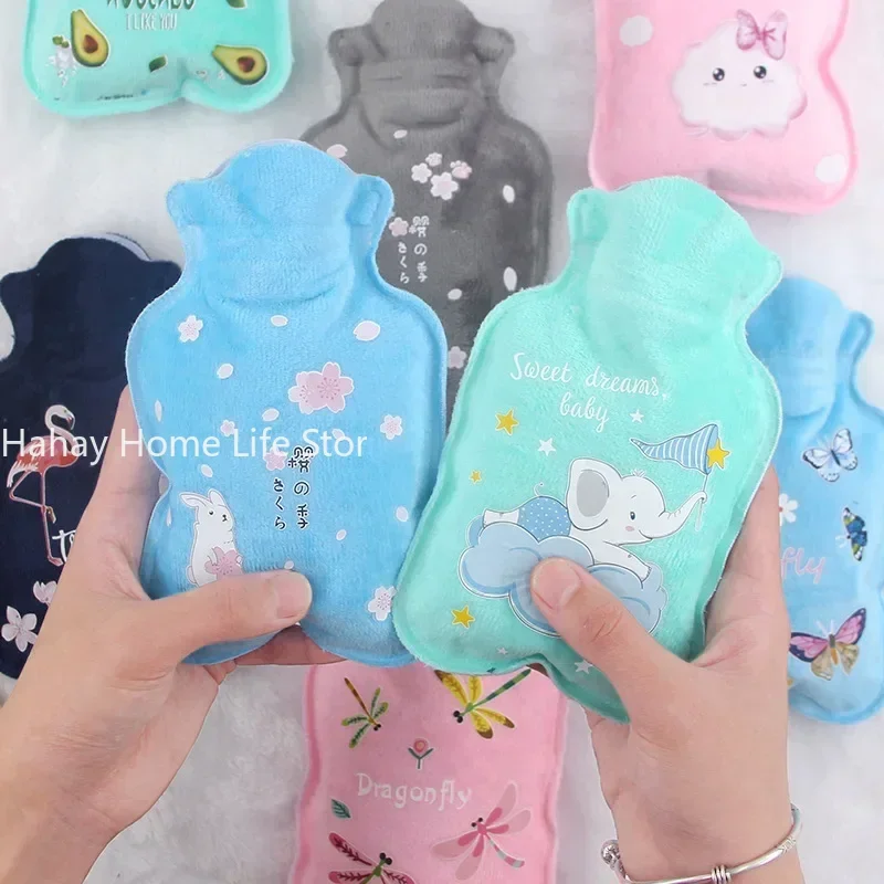 1pc Tummy Warmers Hot Water Bottle Rubber Bag Cute Cartoon Warm Relaxing Safe Heat Cold Large Plush Cloth Hot Water Bag