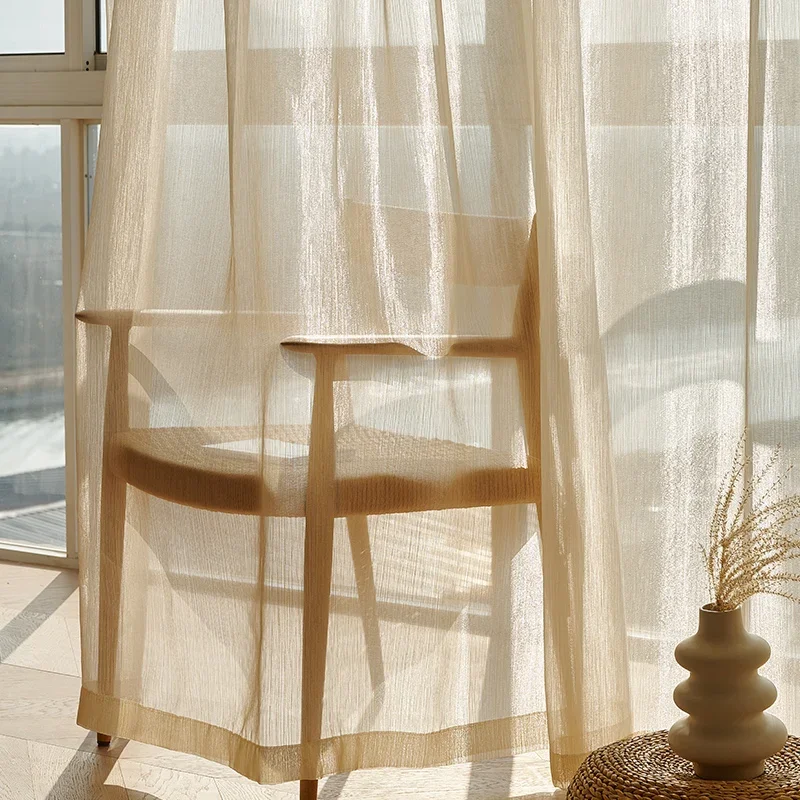 

French Golden Gauze Curtain Luxury Window Screen White Tulle Curtains for Balcony Living Room Bay Window Curtain House Decor