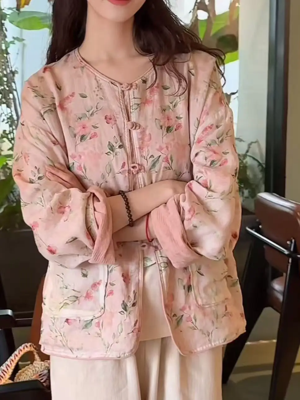 

Double-Sided Wear Linen Jaet Women's Autumn High-End Retro Chinese Sle Button Cotton Linen Open Cardigan Top