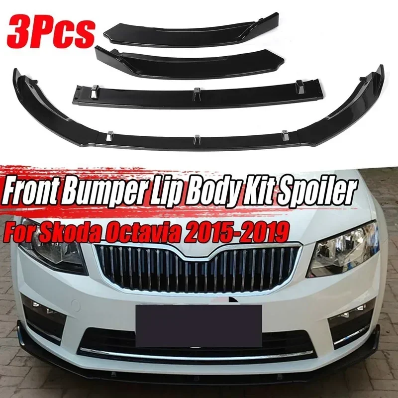 

3pcs Car Front Bumper Splitter Lips Spoiler Diffuser Protector Guard Body Kit Trim For Skoda Octavia 2015-2019