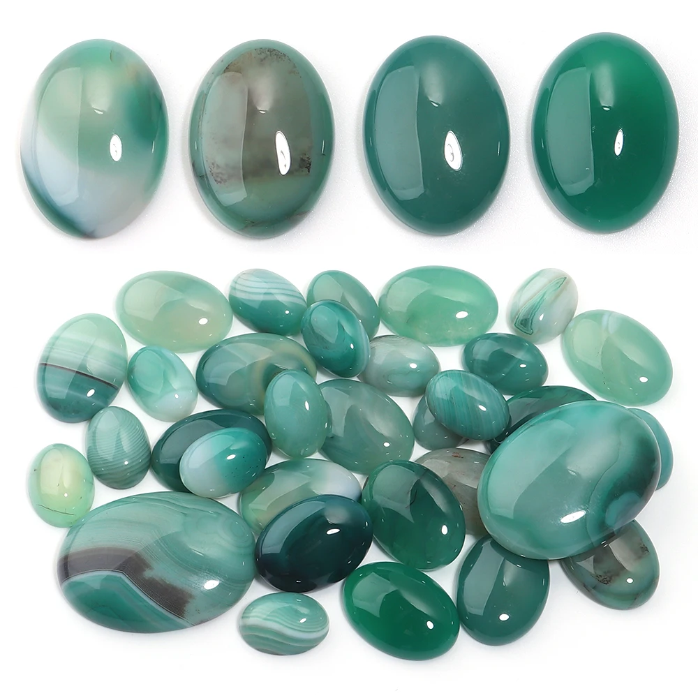 2-10 Stück Naturstein Cabochon Perlen Oval Grün Streifen Achat Lose Perlen Cabochon Cameo Für Schmuckherstellung DIY Halskette Ringe