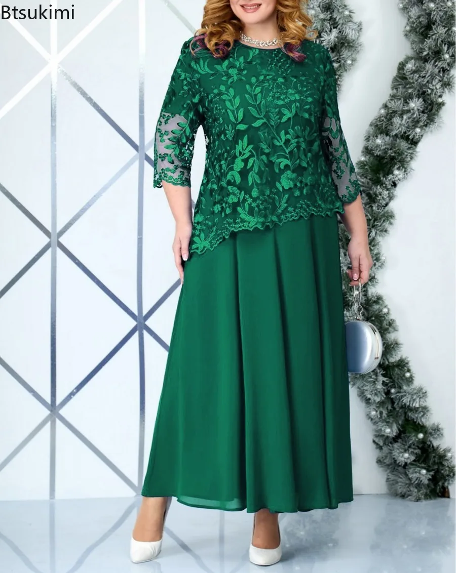 Neues Elegantes Damenkleid mit Stickerei Modisches Spitzen-Chiffon-Midikleid Club-Party-Abendkleider Schlankes A-Linien-Kleid für Frauen