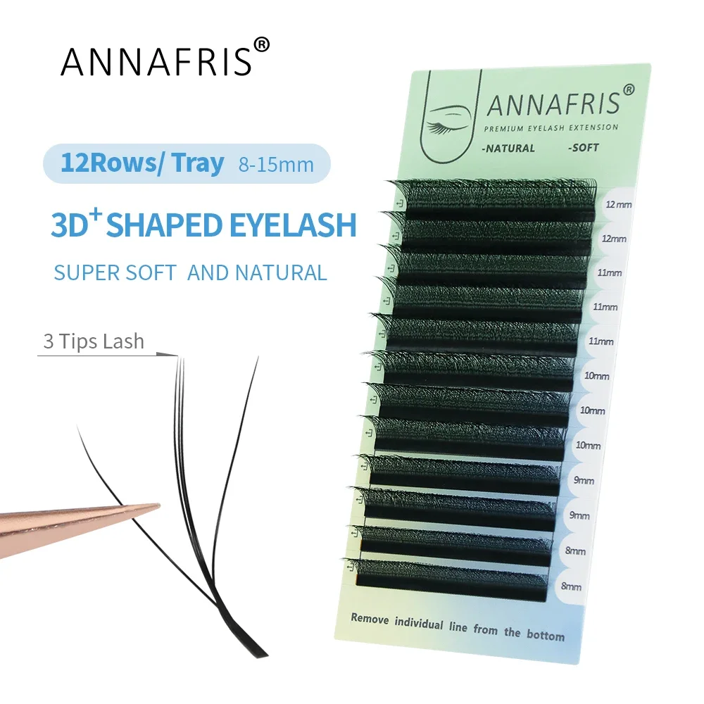 ANNAFRIS 3D W трехжильные наращивание ресниц натуральные мягкие 3D W-образные готовые объемные вееры клеверные накладные ресницы