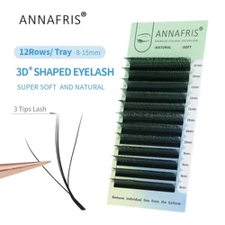 ANNAFRIS 3D W extensión de pestañas de tres núcleos Natural suave 3D W forma prefabricada volumen Fans trébol pestañas postizas