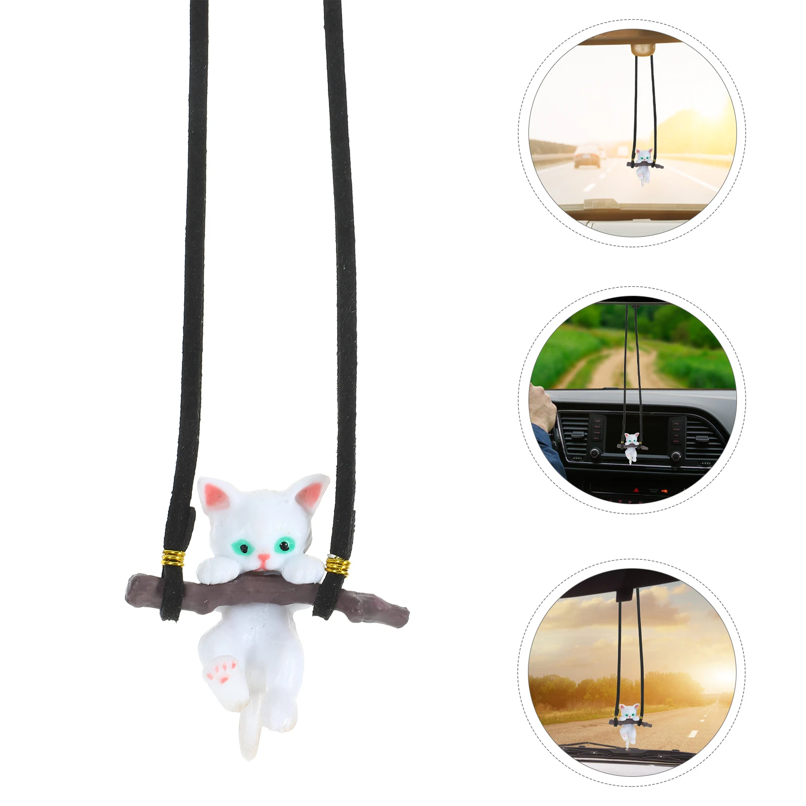 

Adorable Cat Hanging Ornament Durable Resin Rearview Mirror Car Pendant Decor Car Interior Accessories Charm Pendant