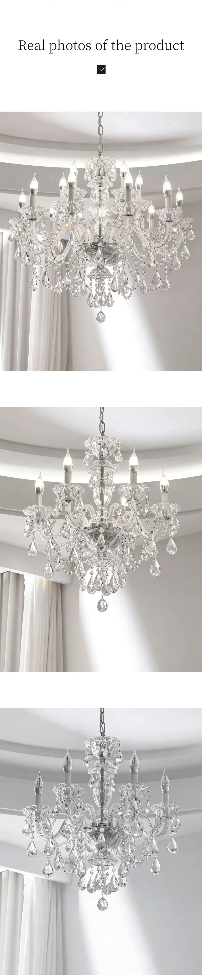 French Crystal Candle E14 Chandelier European