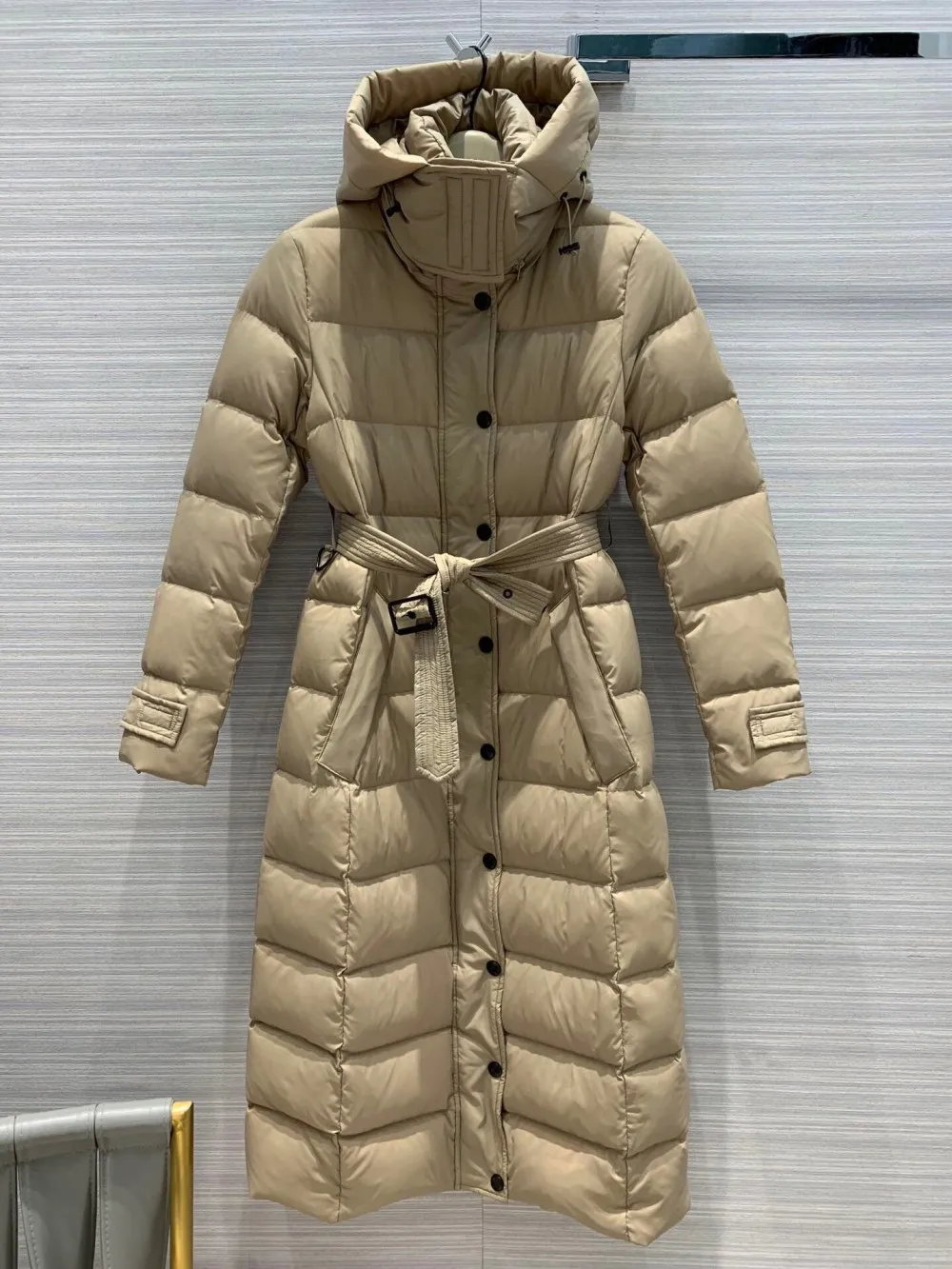 Women's Clothing High Quality Single Breasted Belt Accessories Hooded Down Jacket Winter New  NO.3