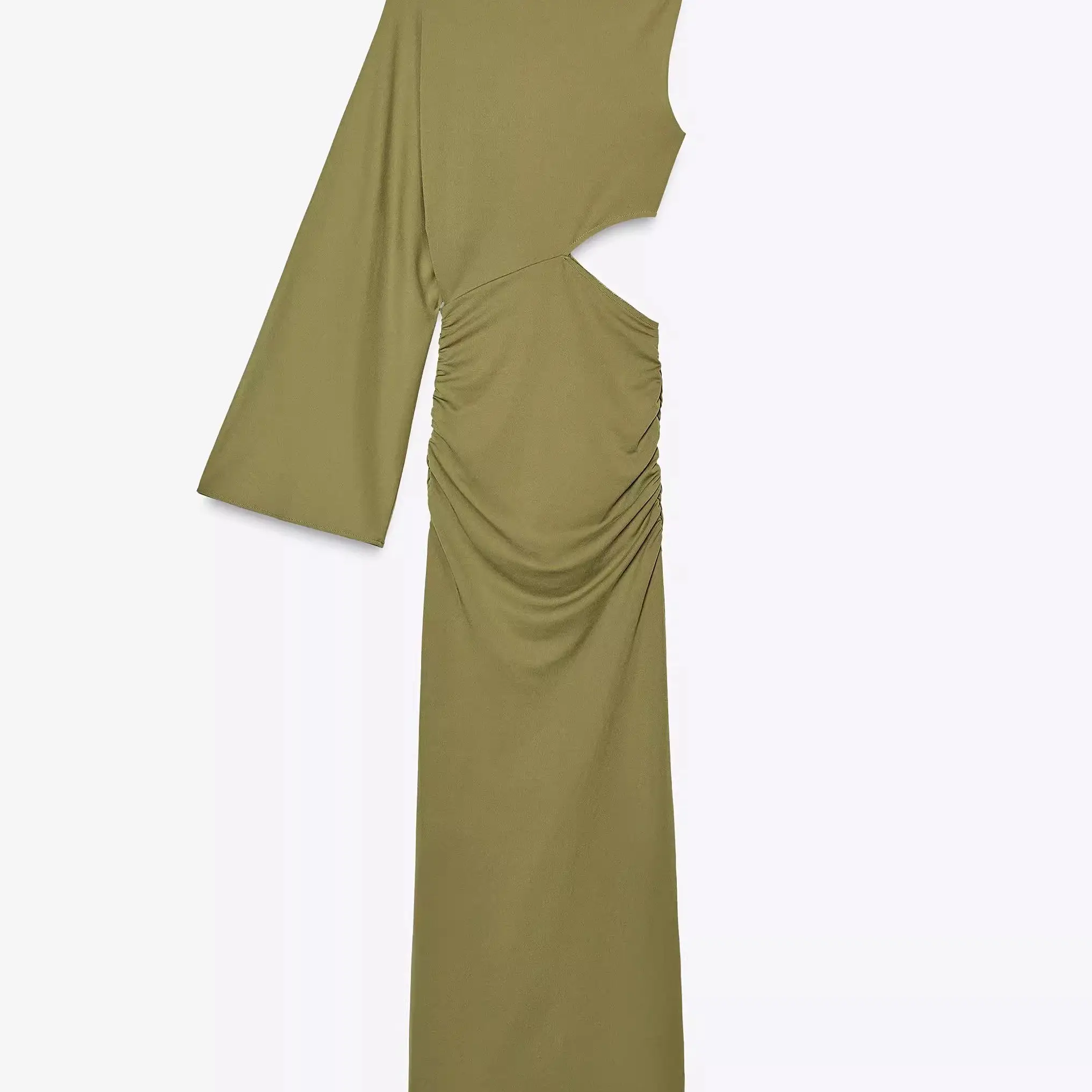 فستان نسائي أنيق برقبة مستديرة وتصميم مفرغ، موضة جديدة لصيف 2025، فستان طويل الأكمام وخصر مرتفع.