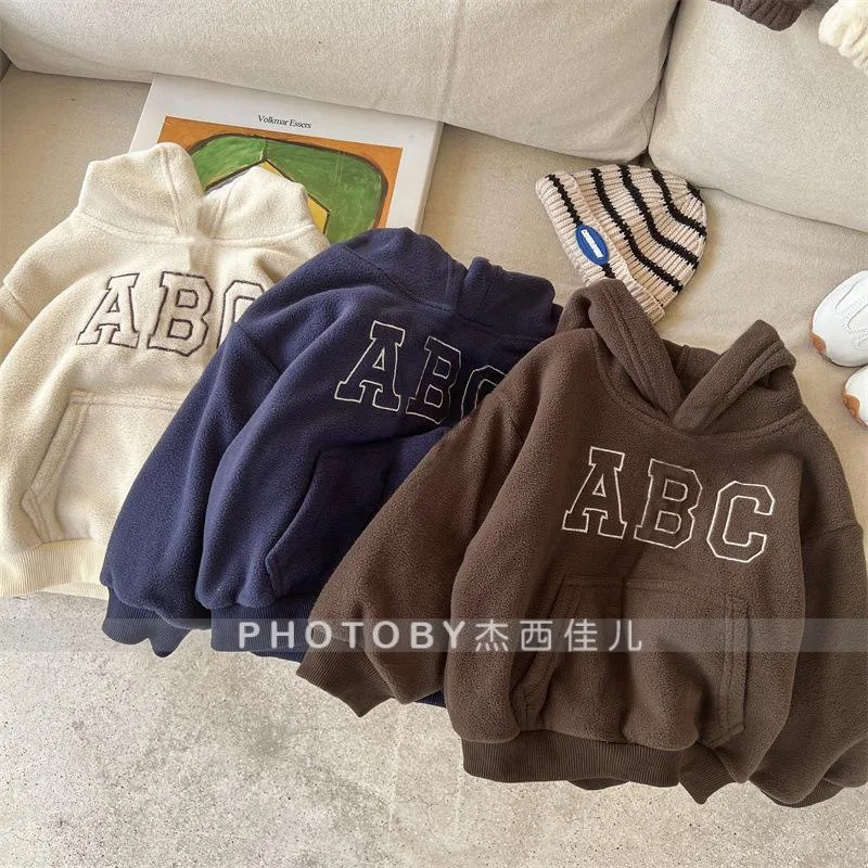 BELLBELL Autumn Winter Kids Boys 2PCS Clothes Set Letter Plus Velvet Children Boys Hoodies Sweatshirt 1-6Yrs Boy Pants Tracksuit