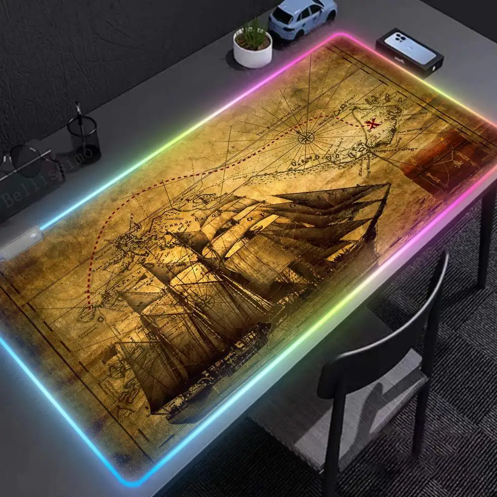 

Sailing Ship Retro Navigation Old Map Art Desk Mouse Pad Cute HD Desk Pad Lengthened Game Keyboard Pad Large RGB Game Mouse Pad