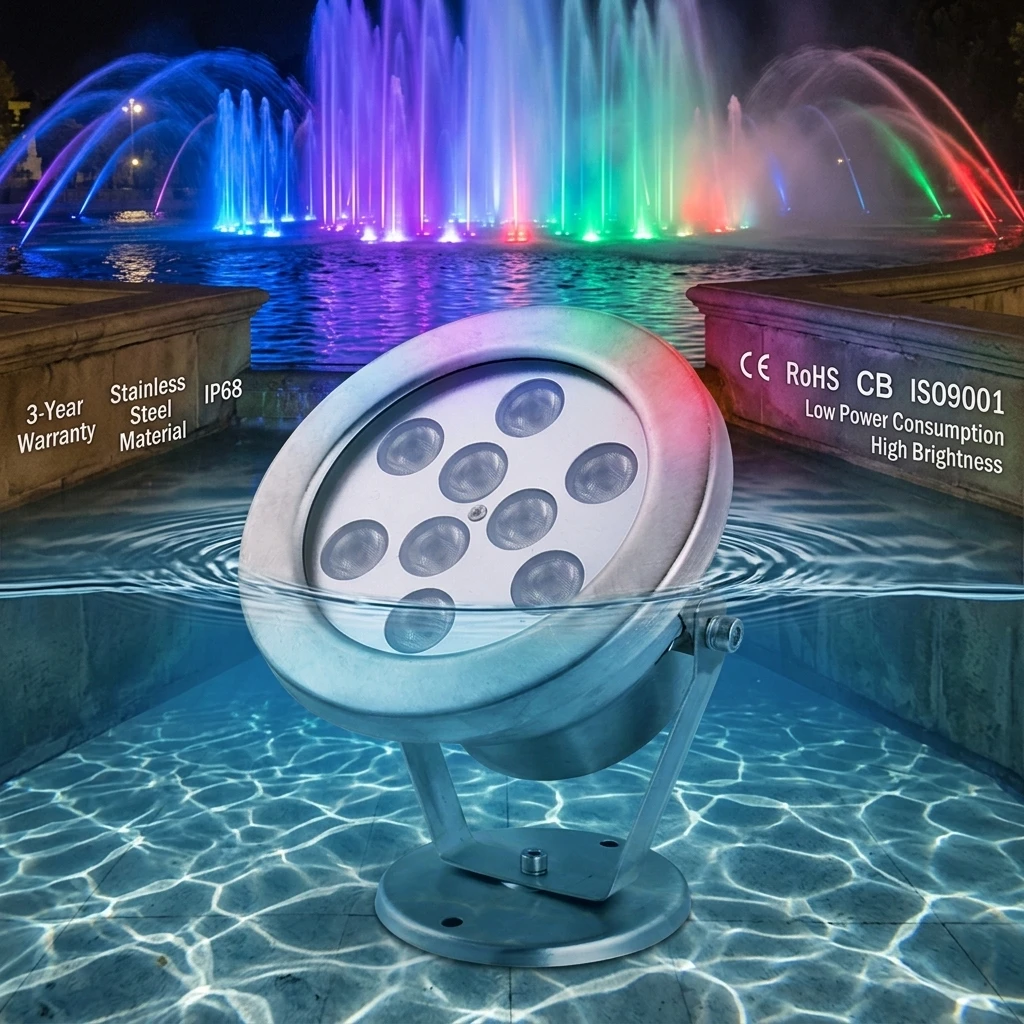 Marine Grade SS316L RGB LED Underwater Fountain Light IP68 Waterproof 12V 24V DMX Submersible Spotlight for Pool Pond Projects