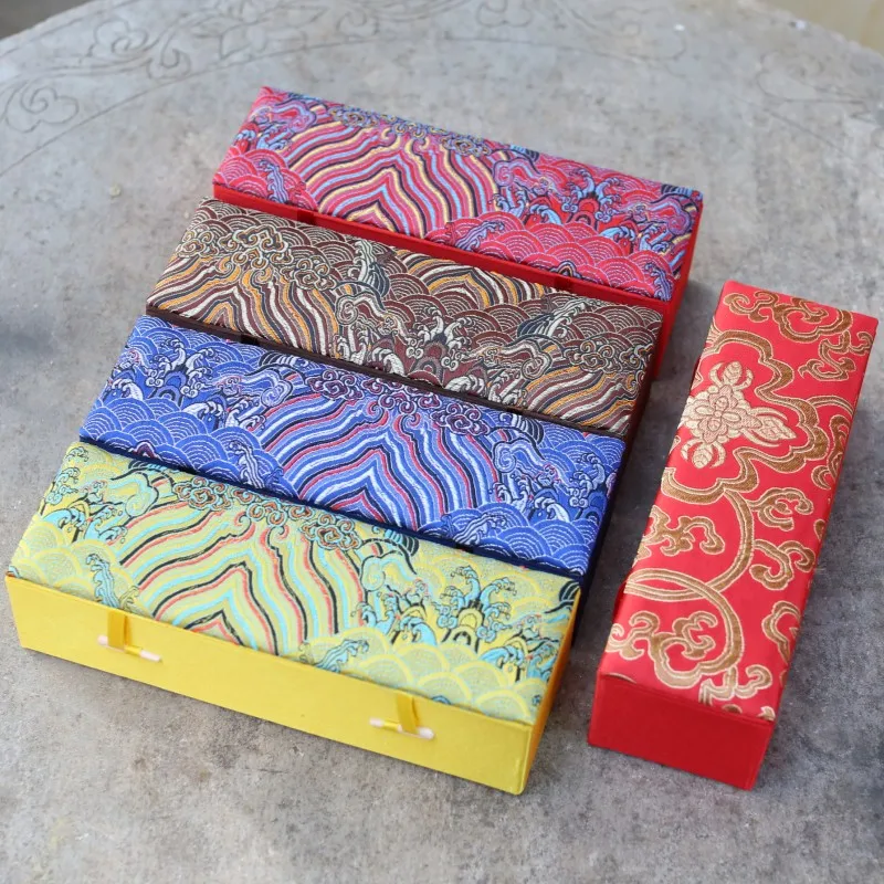 Chinese style Silk Brocade Gift Boxes Rectangle Jewelry Necklace Storage Case Crafts Packaging 21x6x4cm