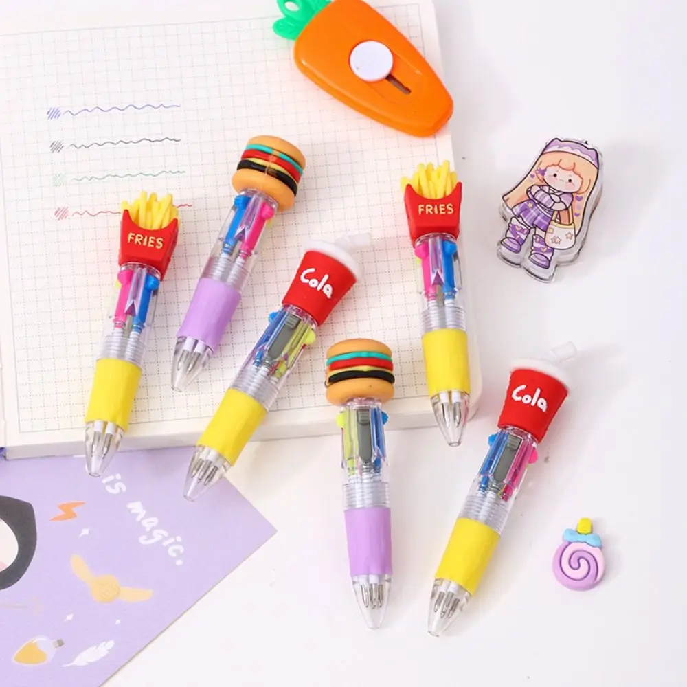 Funny Hamburger Cartoon 4-Color Pen Fries Cola Colorful Ink Gel Pen Cute Ice Cream Multicolored Pen School Office