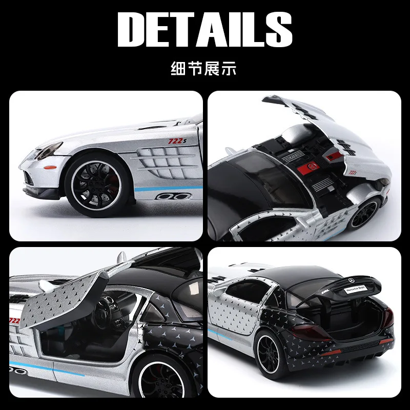 1:32 SLR AMG versión de pintura simulación Diecast Metal aleación modelo coche sonido luz tirar hacia atrás colección niños juguetes regalos