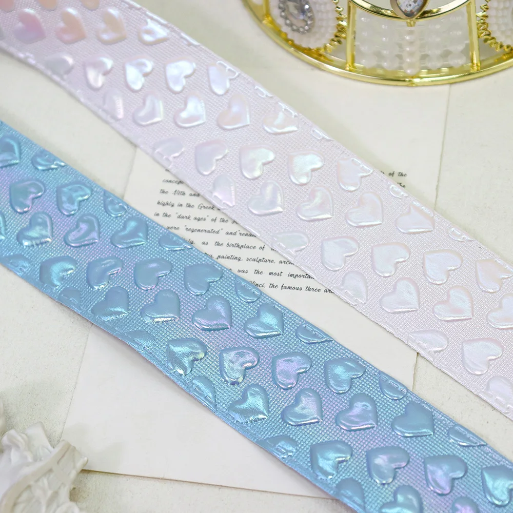 38mm Shiny Holographic Reflective Rainbow Heart Faux PU Leather Roll For Bags Handbag Tote Leather Decorative Material